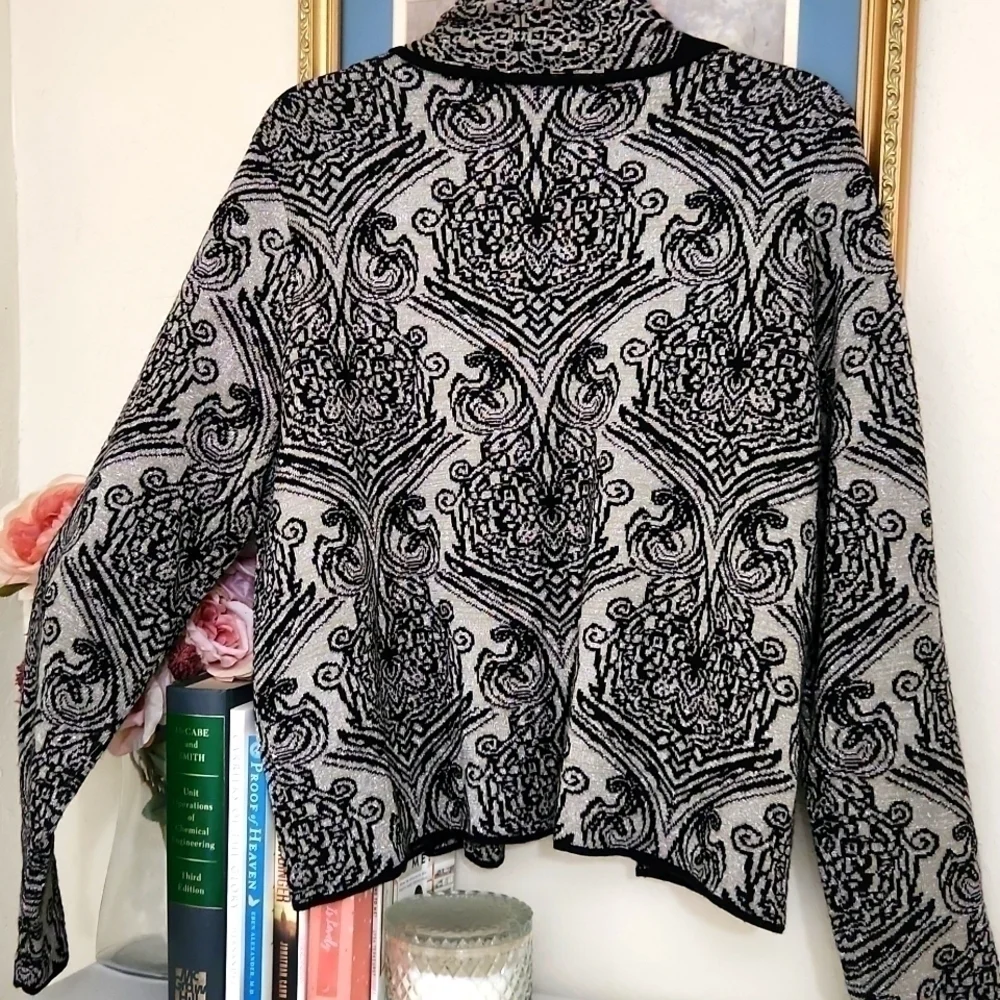 Wool Blend Elegant Black Gray Patterned Cardigan Classy Office Formal Wedding